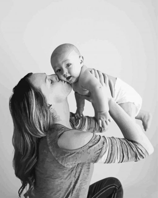 Black And White Mother With Baby Boy Diamond Painting Art
