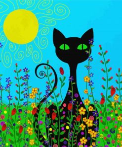 Black Cats And Flowers Art Diamond Painting Art