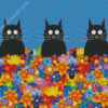 Black Cats And Flowers Illustration Diamond Painting Art