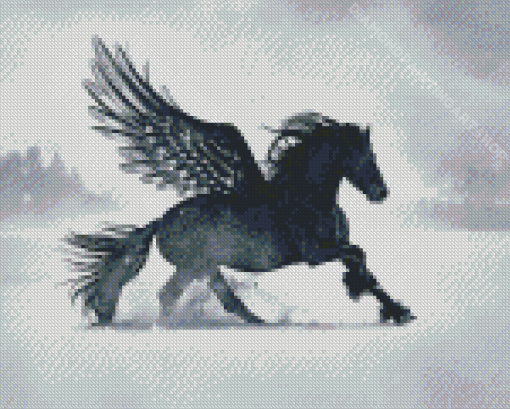 Black Winged Horse In Snow Diamond Painting Art