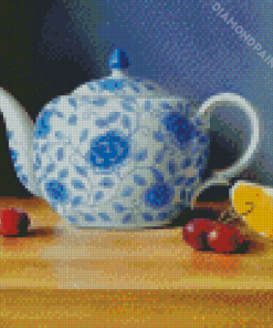 Blue And White Victorian Teapot Diamond Painting Art