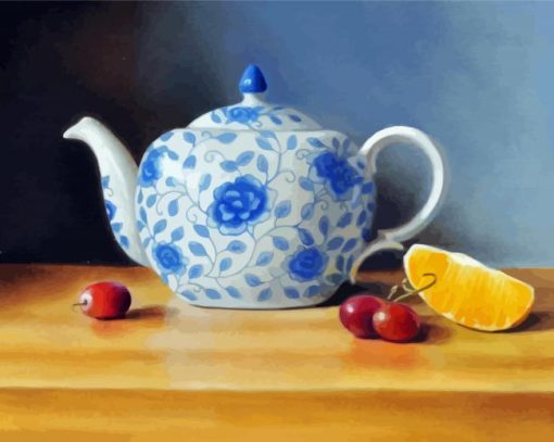 Blue And White Victorian Teapot Diamond Painting Art