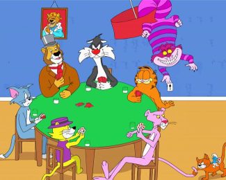 Cartoon Cats Playing Poker Diamond Painting Art