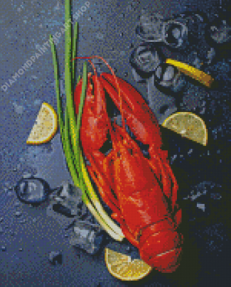 Crayfish With Lemons And Ice Cubes Diamond Painting Art
