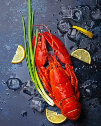 Crayfish With Lemons And Ice Cubes Diamond Painting Art