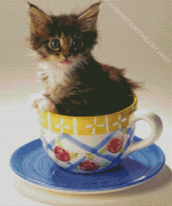 Cute Kitten In Cup Diamond Painting Art