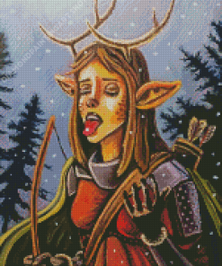 Deer Lady Tasting The Snow Diamond Painting Art