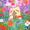 Little Bear In Flowers Field Art Diamond Painting Art