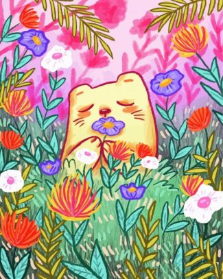 Little Bear In Flowers Field Art Diamond Painting Art