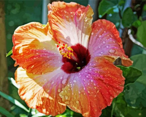 Orange Hibiscus With Water Drops Diamond Painting Art