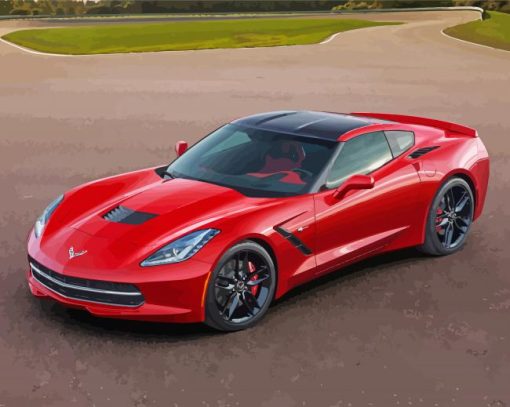 Red Corvette Stingray Diamond Painting Art