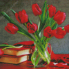 Red Tulip Flower Vase Diamond Painting Art