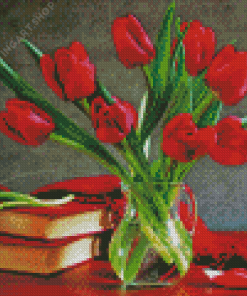 Red Tulip Flower Vase Diamond Painting Art