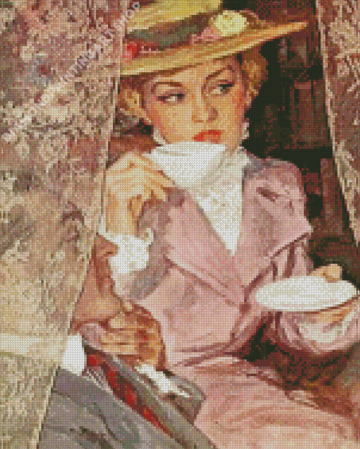 Retro Woman Drinking Tea Diamond Painting Art