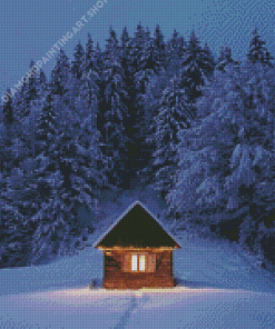 Wooden House In Frozen Forest Diamond Painting Art