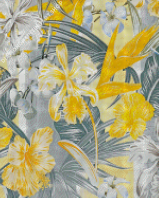 Yellow And Gray Tropical Flowers Diamond Painting Art
