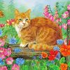 Yellow Cat In Garden Diamond Painting Art