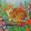 Yellow Cat In Garden Diamond Painting Art