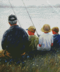 Boys And Grandpa Fishing Diamond Painting Art