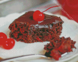 Cherry Chocolate Cake Diamond Painting Art