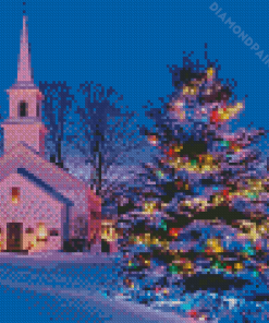 Christmas Winter Church At Night Diamond Painting Art
