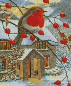 Christmas Robin On Tree Diamond Painting ArtChristmas Robin On Tree Diamond Painting Art