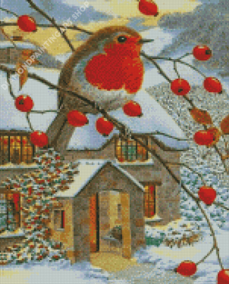 Christmas Robin On Tree Diamond Painting ArtChristmas Robin On Tree Diamond Painting Art