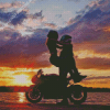 Couple On Motorbike Sunset Diamond Painting Art