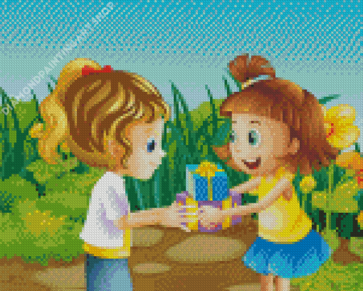 Friends Exchanging Gifts Diamond Painting Art