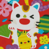 Illustration Maneki Neko Cat Diamond Painting Art