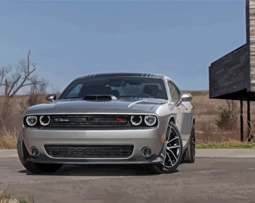 Cool Grey Dodge Challenger Scat Diamond Painting Art