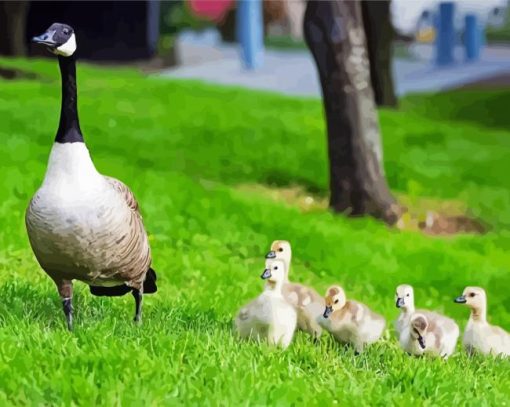 Cute Geese In The Garden Diamond Painting Art