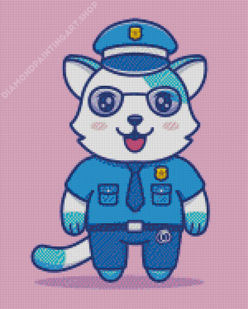 Cute Cat With Police Uniform Diamond Painting Art