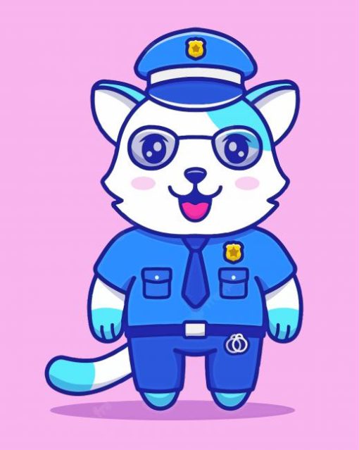 Cute Cat With Police Uniform Diamond Painting Art