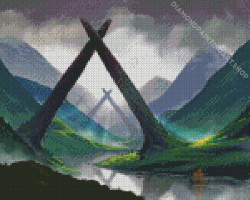 Fantasy Mountains River Diamond Painting Art
