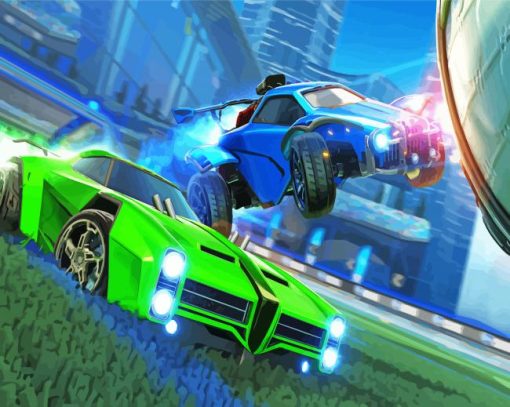 Green And Blue Cars Rocket League Diamond Painting Art