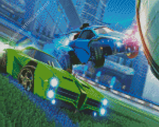 Green And Blue Cars Rocket League Diamond Painting Art