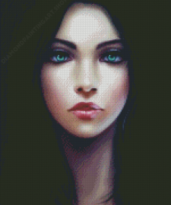 Green Eyed Lady With Black Hair Diamond Painting Art