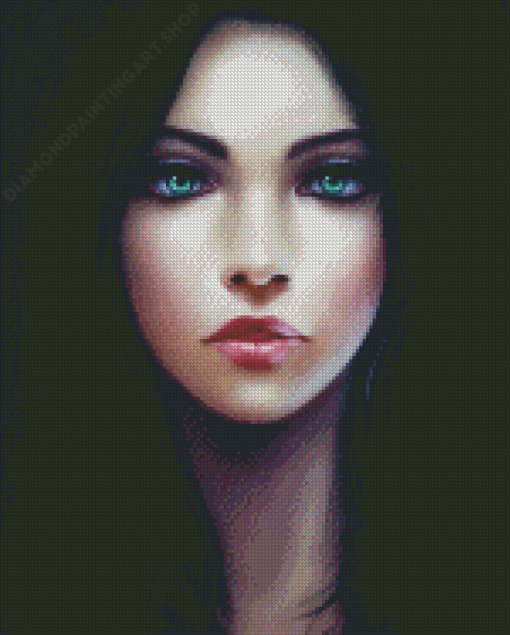 Green Eyed Lady With Black Hair Diamond Painting Art