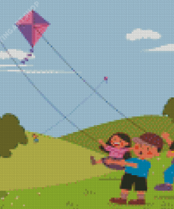 Happy Children Playing Kites Diamond Painting Art