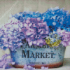 Hydrangea Pretty Basket Flowers Vase Spring Diamond Painting Art