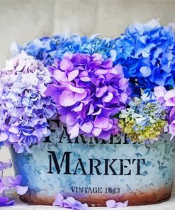 Hydrangea Pretty Basket Flowers Vase Spring Diamond Painting Art