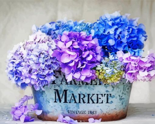 Hydrangea Pretty Basket Flowers Vase Spring Diamond Painting Art