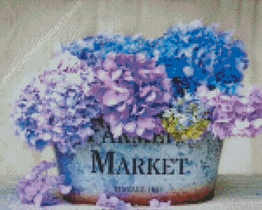 Hydrangea Pretty Basket Flowers Vase Spring Diamond Painting Art