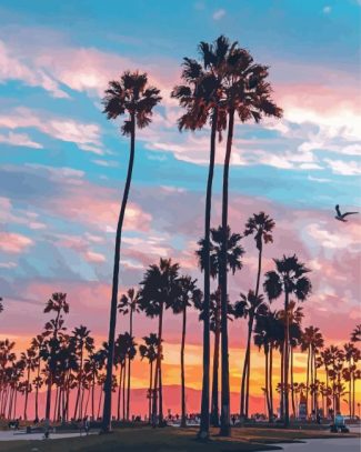 Palm Trees California Sunset Diamond Painting Art
