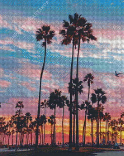 Palm Trees California Sunset Diamond Painting Art