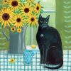 Black Cat And Sunflowers Vase Diamond Painting Art