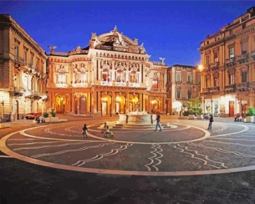 Catania Sicily At Night Diamond Painting Art