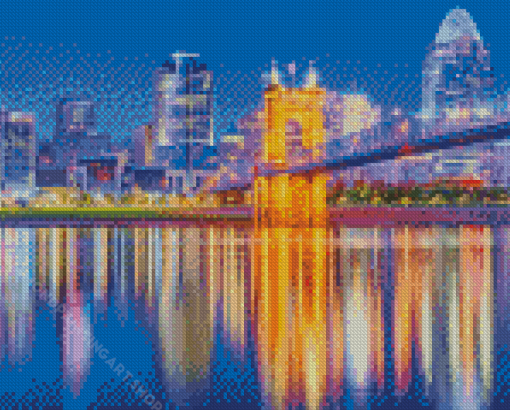 Cincinnati Bridge Water Reflection Diamond Painting Art