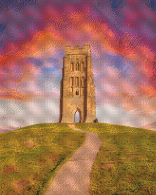 Glastonbury Tor At Sunset Diamond Painting Art